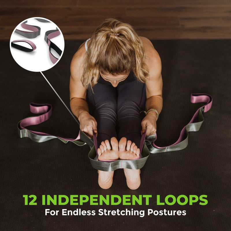 Gradient Fitness Stretching Strap for Physical Therapy, 12 Multi-Loop Stretch Strap 1.5" W x 8' L, Neoprene Handles, Physical Therapy Equipment, Yoga Straps for Stretching, Leg Stretcher, (Pink/Grey) - Image 2